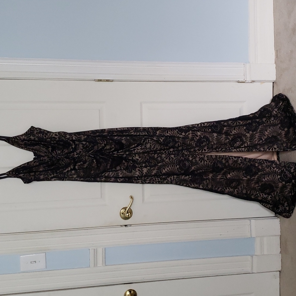 a'gaci Black and Gold Lace Prom Dress